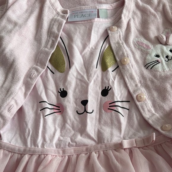 The Children's Place Pink Bunny Dress Set with cardigan - Picture 2 of 7